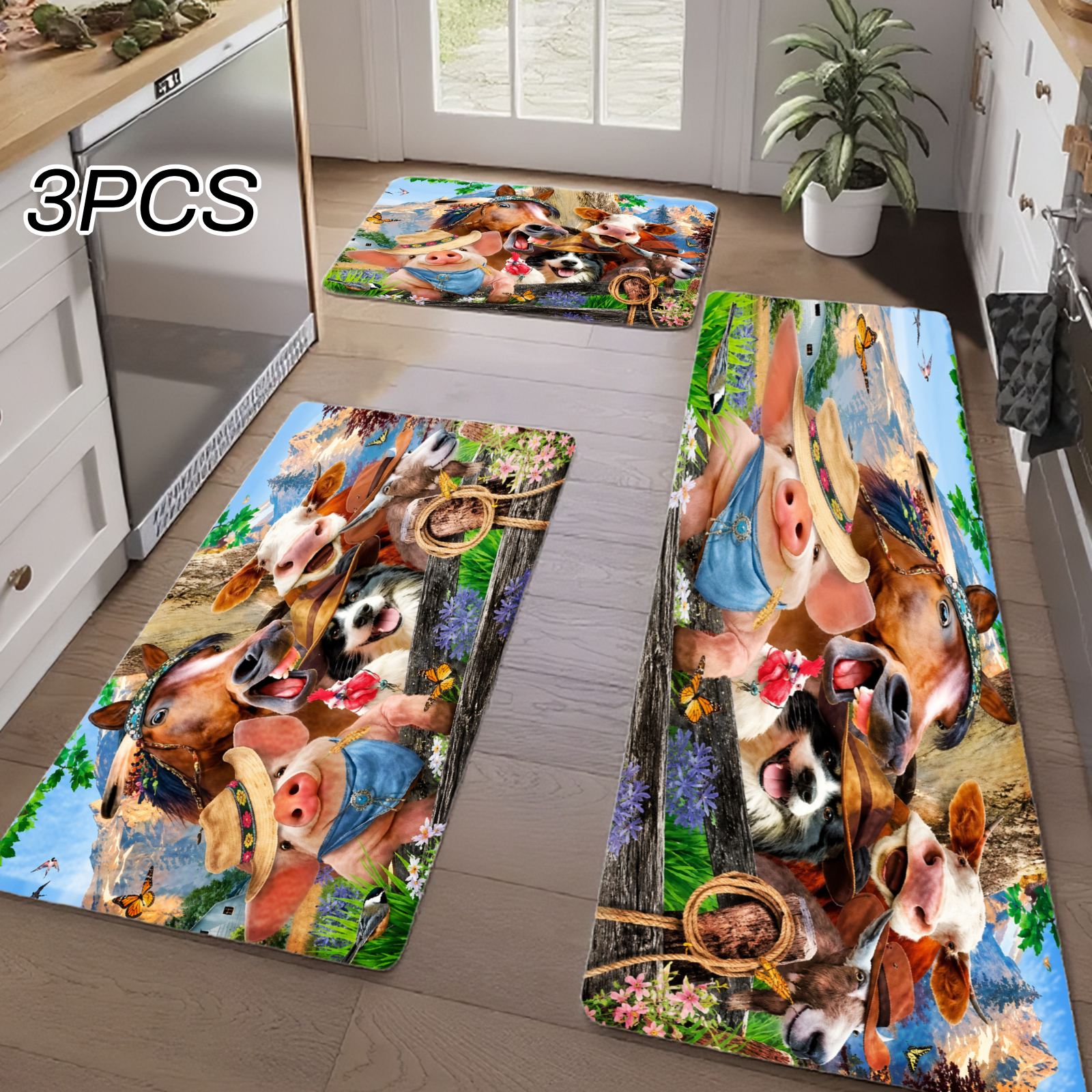 Home Bathroom Scene - Conjunto de 3 Tapetes de Cozinha,