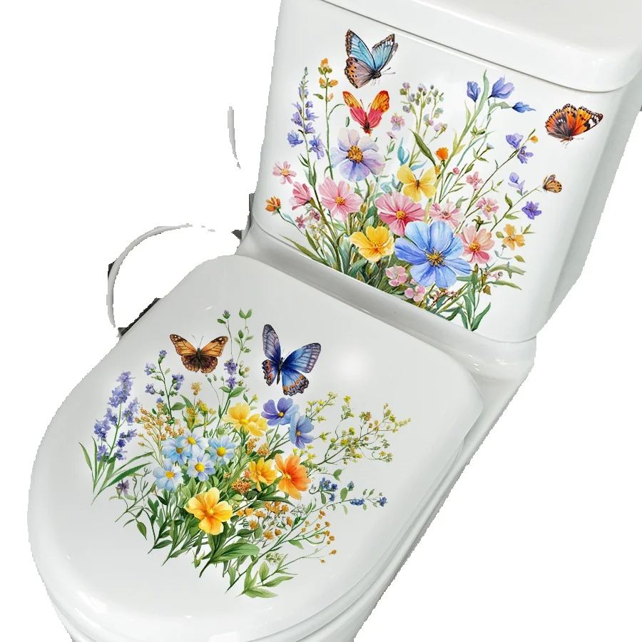 Home Bathroom Wall Tiles - Adesivos de flores frescas e borboletas,