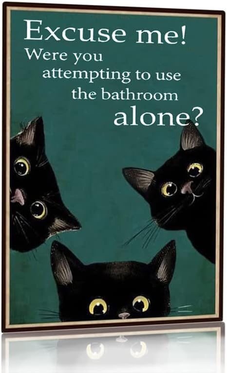 Home Alone Bathroom - Placa Decorativa Engraçada de Gato Preto