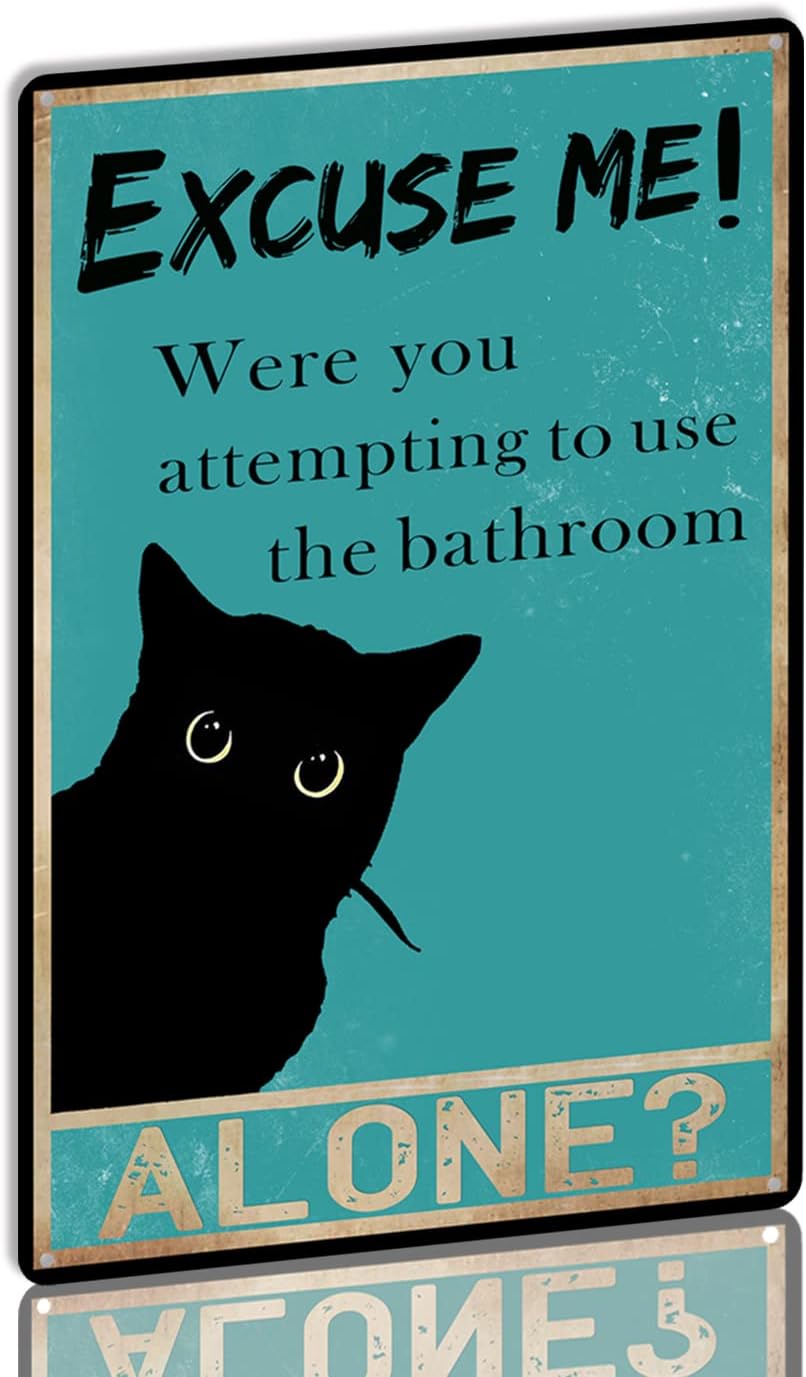 Home Alone Bathroom - YLUYINOM Sinal de estanho engraçado gato